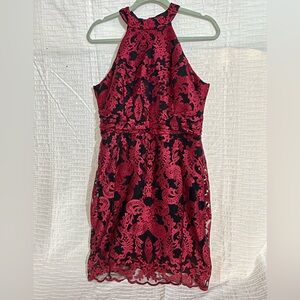 Windsor Dress Size L Large  Lace Burgundy Wine Lace Halter